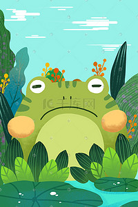 绿色夏季小清新池塘荷叶青蛙植物立夏