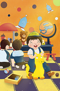 六一公众号插画图片_六一儿童节温暖卡通小清新幼儿园孩子生活场景宣传图六一