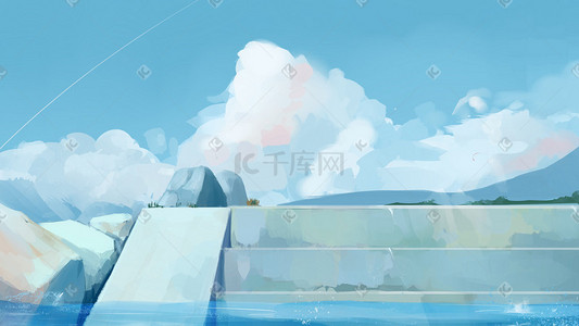 夏季蓝色天空唯美治愈海边清凉景色