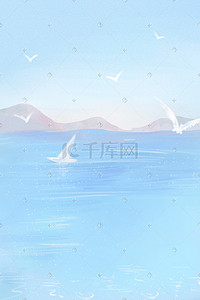 夏天唯美治愈蓝色大海海鸥小清新景色