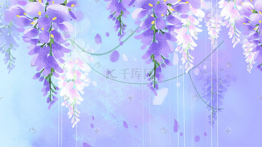 手绘浪漫花卉插画图片_紫藤花背景唯美浪漫