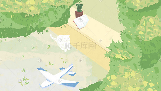 梦想纸飞机插画图片_清明踏青小猫野外学习看书