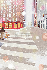 手绘街道插画图片_城市街景马路十字路口手绘城市