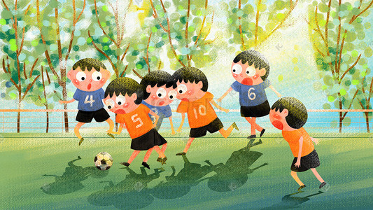 欧洲杯插画图片_儿童节幼儿园幼稚园学校操场足球场男孩欧洲杯
