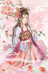 古风古风汉服插画图片_中国风汉服美女粉色少女