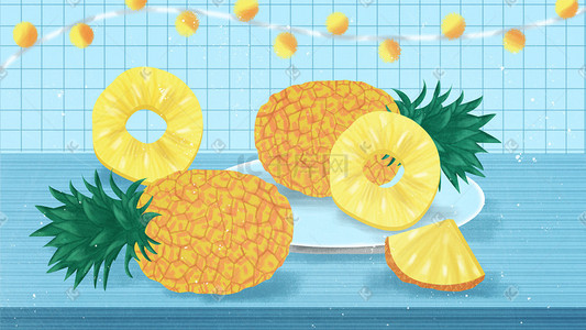新鲜菠萝手绘插画