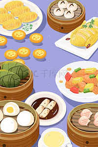 蛋黄寿司插画图片_中华美食蛋挞粤菜蟹黄包蛋黄包手绘食物