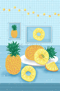 格子假两件插画图片_新鲜菠萝手绘插画