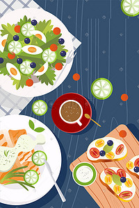 沙拉插画图片_矢量水果沙拉轻食减肥套餐素材图