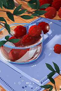 小清新水果杨梅手绘夏季植物创意美食