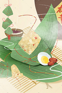 绿色端午插画图片_绿色小清新手绘粽子端午咸鸭蛋