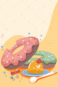 小清新美食甜品手绘甜甜圈布丁零食