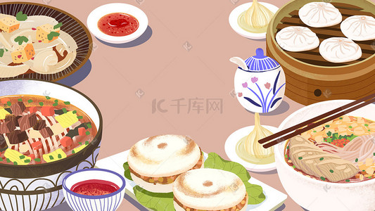 手绘骰子插画图片_陕西美食合集手绘插画