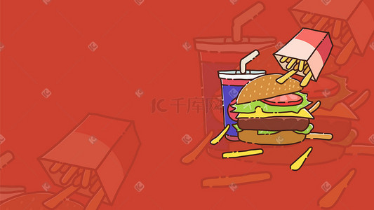 快餐快餐插画图片_MBE西式快餐汉堡吃货红色扁平插画