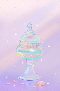 透明玻璃瓶插画图片_梦幻唯美治愈果冻色玻璃瓶