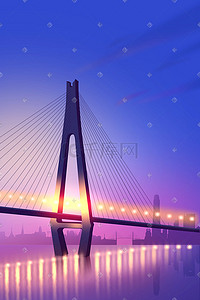 治愈系唯美紫色长江大桥城市建筑霓虹灯