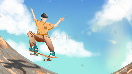 54青春插画图片_五四青年节活力54青年滑板男孩