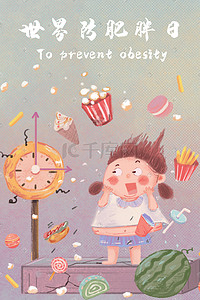 热量插画图片_世界防治肥胖日之该减肥了