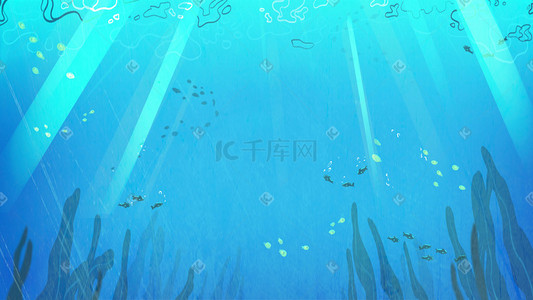 珊瑚插画图片_小清新蓝色夏天海底清凉海水珊瑚治愈景色