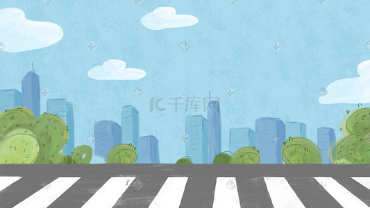 城市青春剪影插画图片_手绘矢量城市马路交通儿童插画