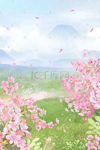 夏天夏季春季樱花桃花乡间田园唯美风景花朵花