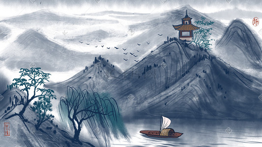 中国风古风水墨山水