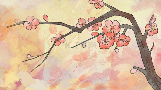厚涂中国风水彩风桃花樱花素材图花朵花