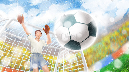 球场插画图片_小清新足球欧洲杯比赛球员守门员球场手绘