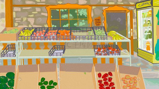 超市农产品插画图片_超市购物蔬菜水果香蕉手绘小清新
