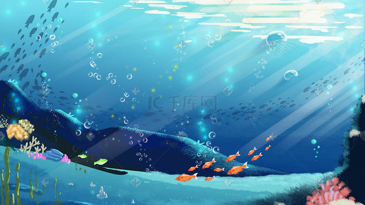 卡通边卡通框插画图片_唯美卡通水下海洋世界海底卡通插画