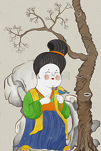 唐三彩插画图片_中国风唐三彩仕女俑宣传图