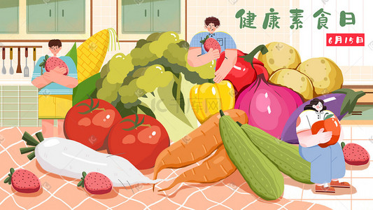 健康养生插画图片_健康素食日蔬菜插画