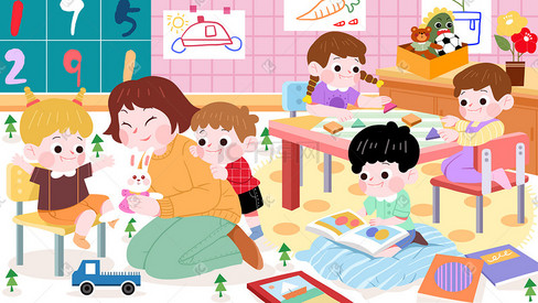 六一儿童节幼儿园幼稚园小朋友玩游戏插画