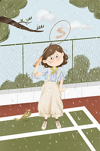 羽毛球logo插画图片_运动 夏天 运动场 羽毛球 阵雨