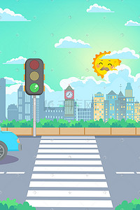 文明排队插画图片_城市马路红绿灯文明交通