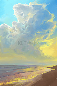 海边日出的美丽景色手绘插画