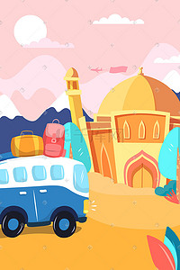 印度插画图片_旅行建筑风景手绘矢量