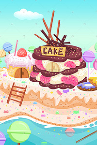 小岛插画图片_夏天夏季大暑小暑棒棒糖糖果蛋糕盛夏小岛海