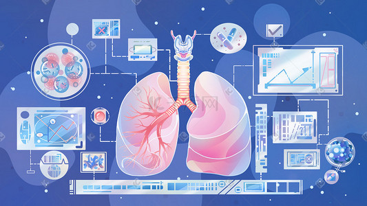 动作内脏插画图片_人体肺部蓝色卡通渐变医学插画科普