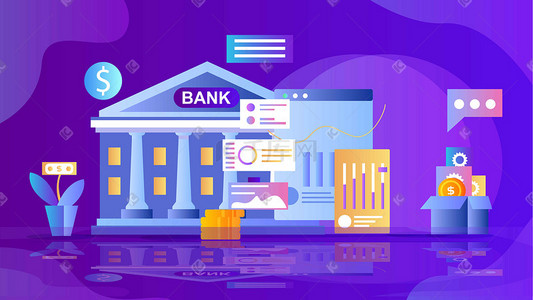 银行银行插画图片_金融银行数据商务办公科技科技