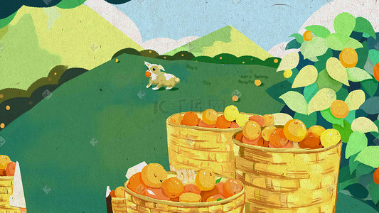 聚划算品牌团插画图片_夏季水果清新水果促销果园手绘插画