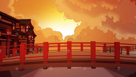 中国风国潮建筑怀旧复古天空建筑秋天夕阳户外风景