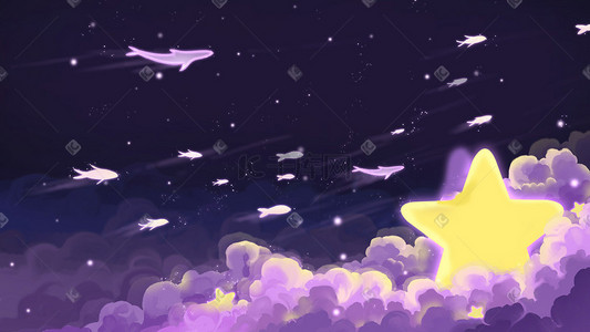紫色花伞插画图片_唯美紫色梦境天空鲸鱼星空配图