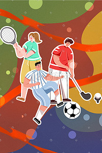 运动员运动插画图片_奥运会体育运动足球羽毛球运动员竞技