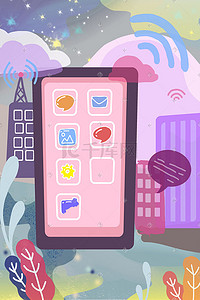 手机app插画图片_未来科技手机购物手机APP科技插画科技