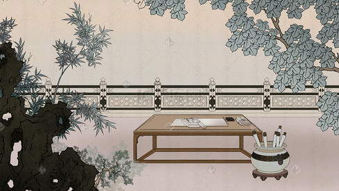 中国风古风书桌书画植物传统生活文化古代
