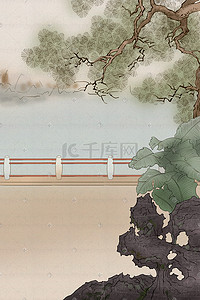 中国文化插画图片_中国风古风水墨传统文化植物山水景色