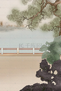 古井文化插画图片_中国风古风水墨传统文化植物山水景色