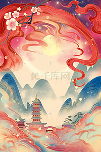 中秋饮品插画图片_中秋节中秋唯美中国风国潮风大场景