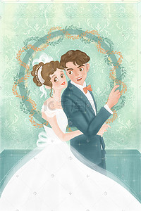 婚纱照插画图片_婚礼结婚婚纱照新郎新娘婚纱婚姻浪漫唯美